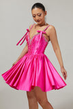 Fuchsia A Line Satin Corset Short Homecoming Dress with Beading