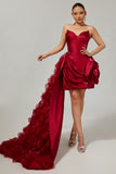 Burgundy Strapless Ruffled Short Homecoming Dress with 3D Flower