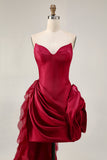 Burgundy Strapless Ruffled Short Homecoming Dress with 3D Flower