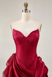 Burgundy Strapless Ruffled Short Homecoming Dress with 3D Flower