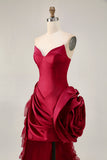 Burgundy Strapless Ruffled Short Homecoming Dress with 3D Flower
