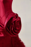Burgundy Strapless Ruffled Short Homecoming Dress with 3D Flower
