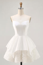 White A-line Strapless Satin Corset Mini Dress