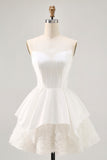 Strapless Satin White A-line Corset Mini Dress