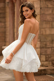 Strapless Satin White A-line Corset Mini Dress
