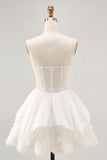 Strapless Satin White A-line Corset Mini Dress