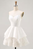White A-line Strapless Satin Corset Mini Dress
