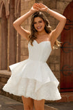 Strapless Satin White A-line Corset Mini Dress