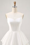 White A-line Strapless Satin Corset Mini Dress