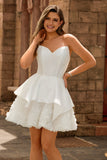 Strapless Satin White A-line Corset Mini Dress