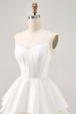 White A-line Strapless Satin Corset Mini Dress