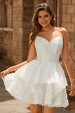 Strapless Satin White A-line Corset Mini Dress