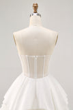 White A-line Strapless Satin Corset Mini Dress