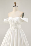 White Satin A-Line Off The Shoulder Ruched Short Homecoming Dress