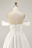 White Satin A-Line Off The Shoulder Ruched Short Homecoming Dress