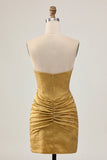 Golden Strapless Short Bodycon Homecoming Dress with Beading