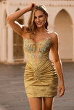 Golden Bodycon Strapless Beaded Homecoming Dress