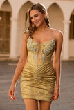 Strapless Bodycon Beaded Wine Homecoming Dress with Rhinestones