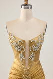 Golden Strapless Short Bodycon Homecoming Dress with Beading