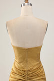 Golden Strapless Short Bodycon Homecoming Dress with Beading