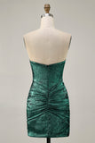 Strapless Grey Green Bodycon Ruched Short Homecoming Dress with Beading