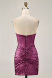 Strapless Bodycon Beaded Wine Homecoming Dress with Rhinestones