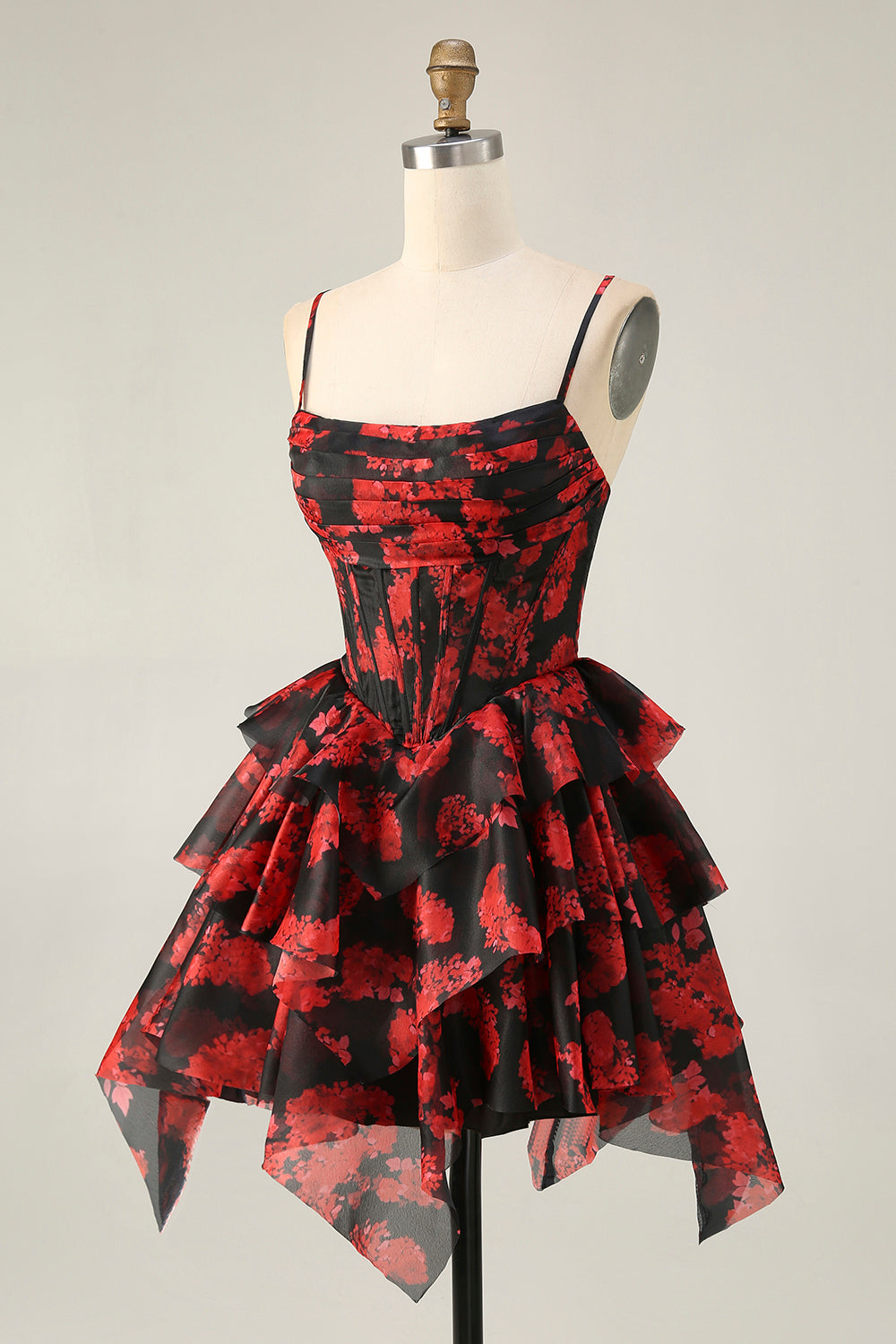 WEDTREND Women Black Red Homecoming Dress with Lace Up Back A Line Cowl Neck Corset Tiered Mini Cocktail Party Dress WEDTREND Women Black Red Homecoming Dress with Lace Up Back A Line Cowl Neck Corset Tiered Mini Cocktail Party Dress