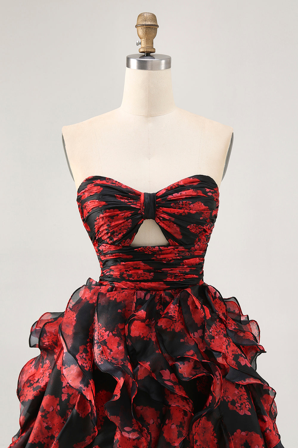 WEDTREND Women Strapless Black Red Short Homecoming Dress with Ruffles Floral A-Line Cut Out Cocktail Dress WEDTREND Women Strapless Black Red Short Homecoming Dress with Ruffles Floral A-Line Cut Out Cocktail Dress