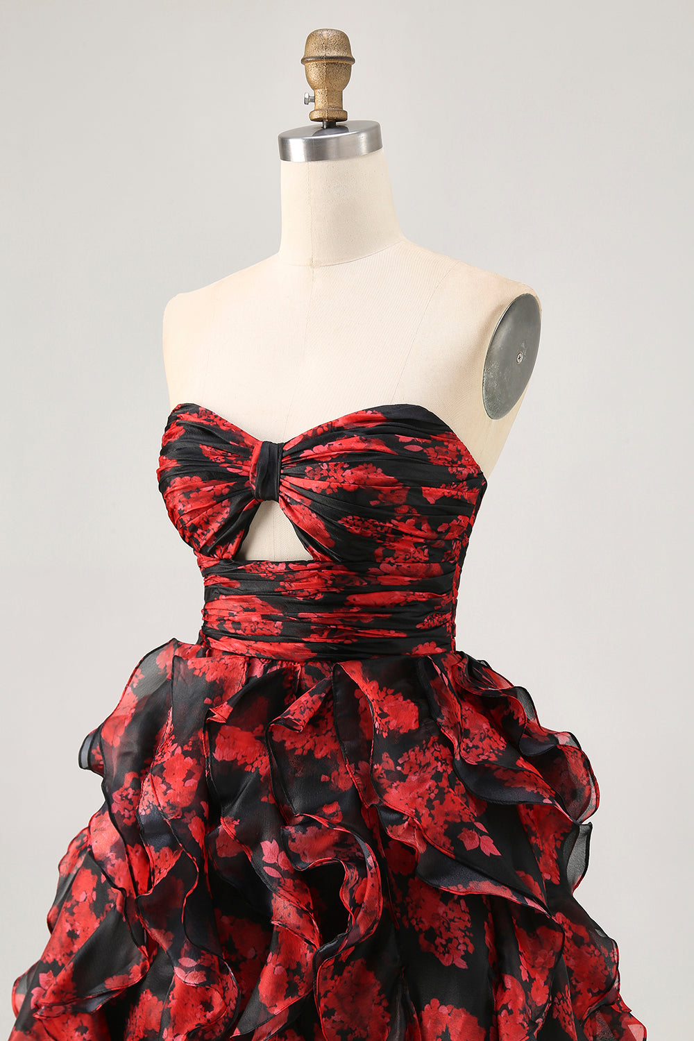 WEDTREND Women Strapless Black Red Short Homecoming Dress with Ruffles Floral A-Line Cut Out Cocktail Dress WEDTREND Women Strapless Black Red Short Homecoming Dress with Ruffles Floral A-Line Cut Out Cocktail Dress