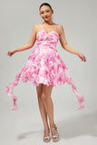 White Fuchsia Flower A-Line Halter Beaded Short Homecoming Dress with Pearls