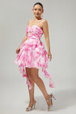 White Fuchsia Flower A-Line Halter Beaded Short Homecoming Dress with Pearls