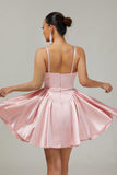 Blush A-Line Spaghetti Straps Cowl Neck Beaded Satin Homecoming Dress
