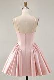 Blush A-Line Spaghetti Straps Cowl Neck Beaded Satin Homecoming Dress