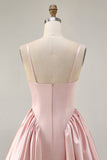 Blush A-Line Spaghetti Straps Cowl Neck Beaded Satin Homecoming Dress