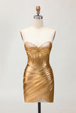 Sparkly Strapless Golden Bodycon Corset Homecoming Dress