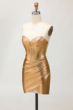Sparkly Strapless Golden Bodycon Corset Homecoming Dress