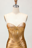 Sparkly Strapless Golden Bodycon Corset Homecoming Dress