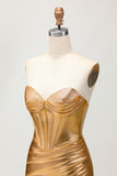 Sparkly Strapless Golden Bodycon Corset Homecoming Dress