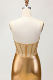 Sparkly Strapless Golden Bodycon Corset Homecoming Dress