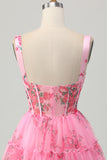 Pink Flower Short A Line Printed Corset Homecoming Dress