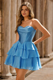 A Line Sweetheart Corset Tiered Short Homecoming Dress