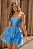 A Line Sweetheart Corset Tiered Short Homecoming Dress