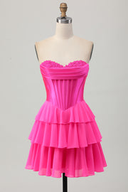 Fuchsia A Line Tiered Sweetheart Corset Short Homecoming Dress