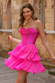 Fuchsia Tiered A Line Sweetheart Corset Short Homecoming Dress