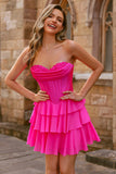 A Line Sweetheart Corset Tiered Short Homecoming Dress