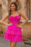 A Line Sweetheart Corset Tiered Short Homecoming Dress