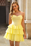 A Line Sweetheart Corset Tiered Short Homecoming Dress