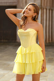A Line Sweetheart Corset Tiered Short Homecoming Dress