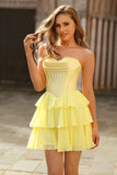 A Line Sweetheart Corset Tiered Short Homecoming Dress