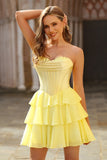A Line Sweetheart Corset Tiered Short Homecoming Dress